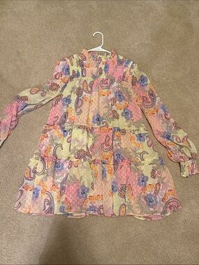 Women’s boho  Paisley Tiered Dress - Pink & Yellow